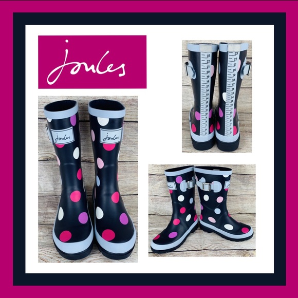 Joules Girl's Waterproof Reflective Welly Polka Dot Print Rain Boots Size 1 - Picture 1 of 12